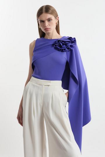 Scuba Drama Ruffle Rosette Top cobalt