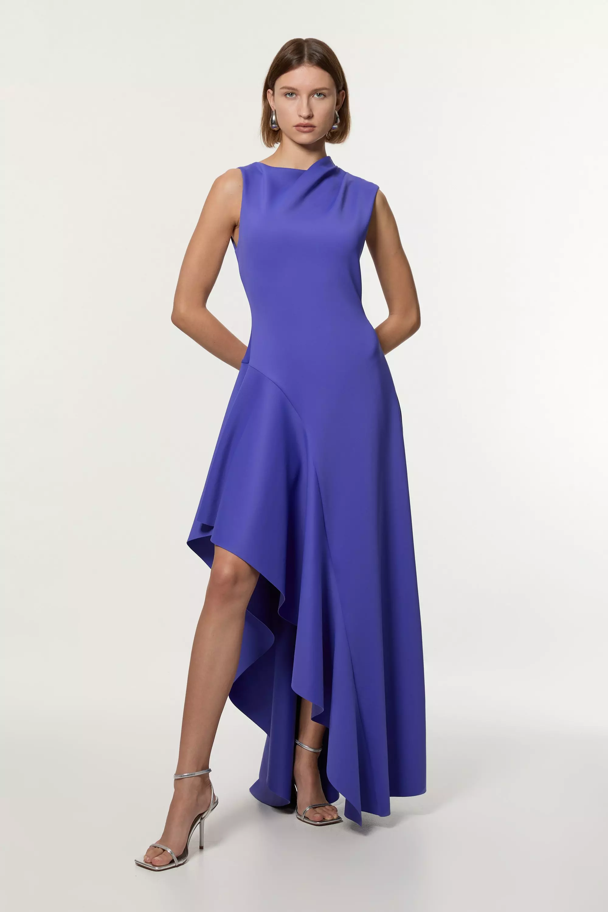 Scuba Drama Ruffle Hem Woven Maxi Dress | Karen Millen