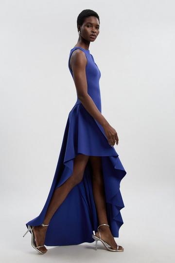 Navy Scuba Drama Ruffle Hem Woven Maxi Dress
