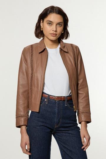 Leather Twist Detail Jacket tan