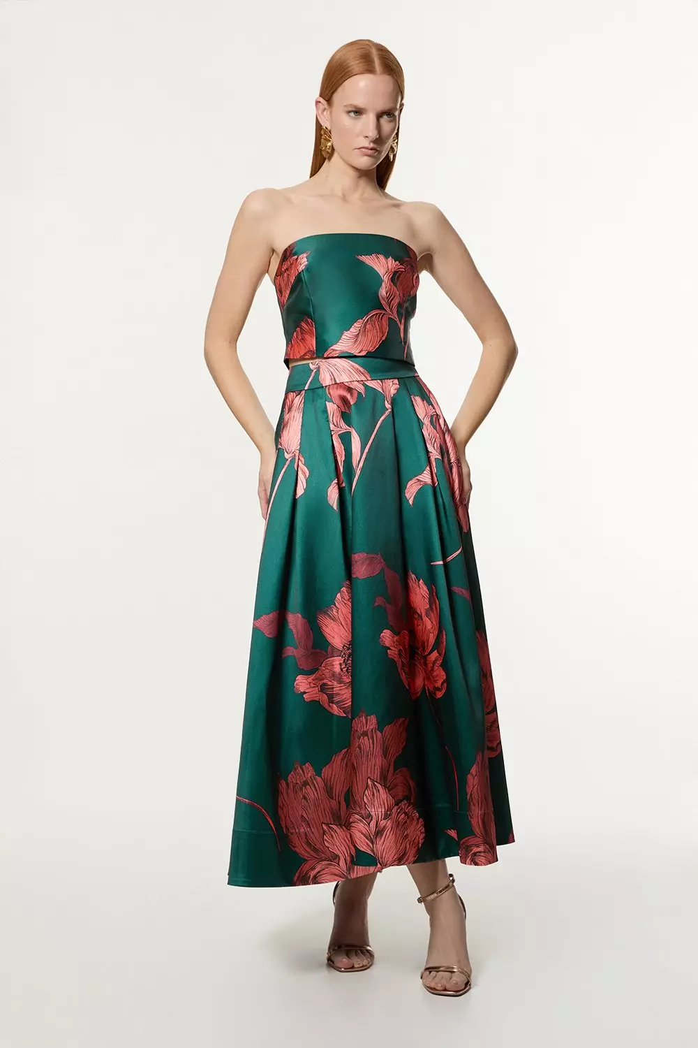安心追跡【KAREN MILLEN】フローラルツイルプロムスカート Rose Floral Twill Prom Skirt | Karen Millen