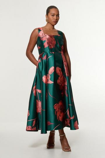 Plus Size Floral Jacquard Corseted Woven Maxi Dress floral