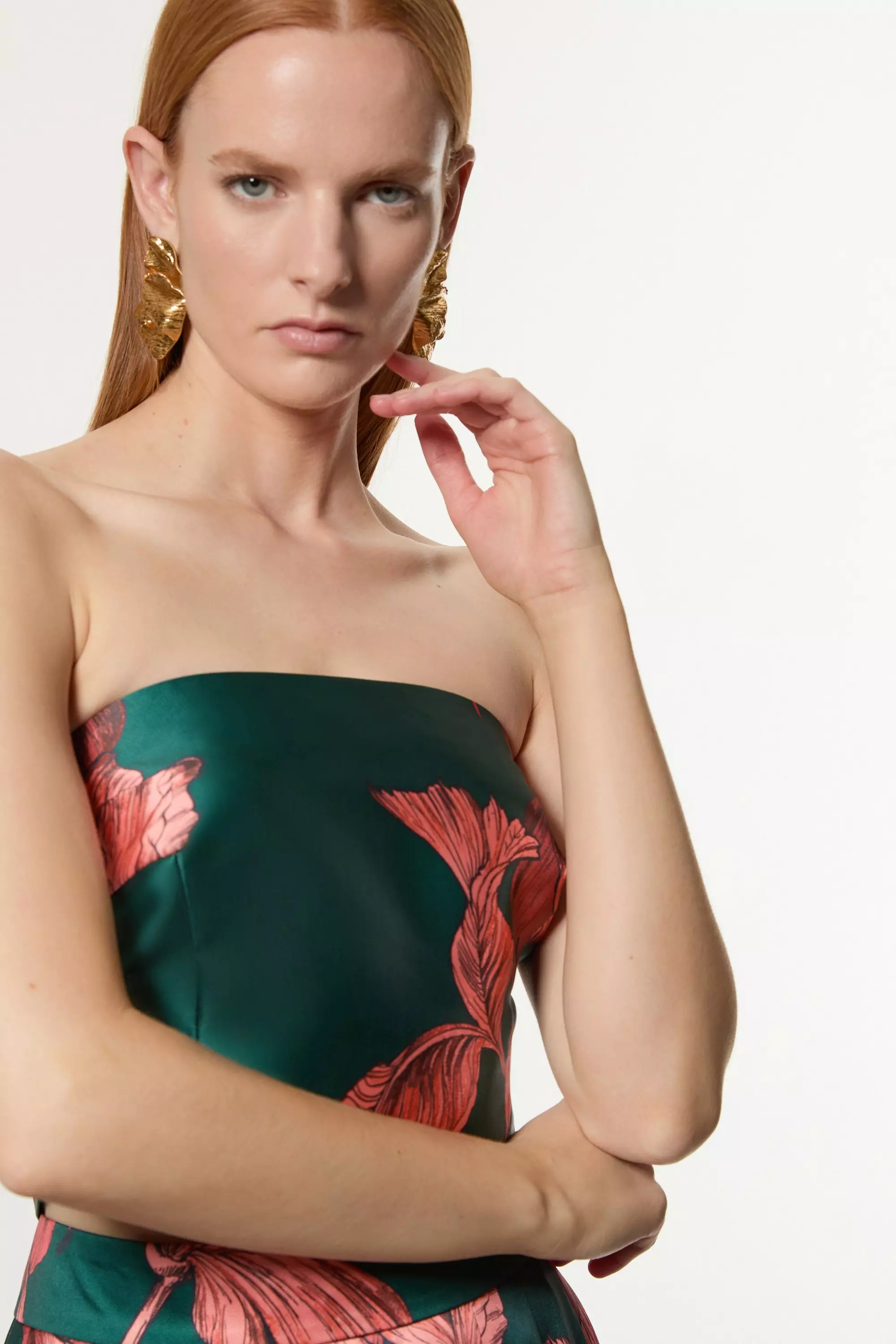 Tall Floral Jacquard Panelled Woven Shirred Top | Karen Millen