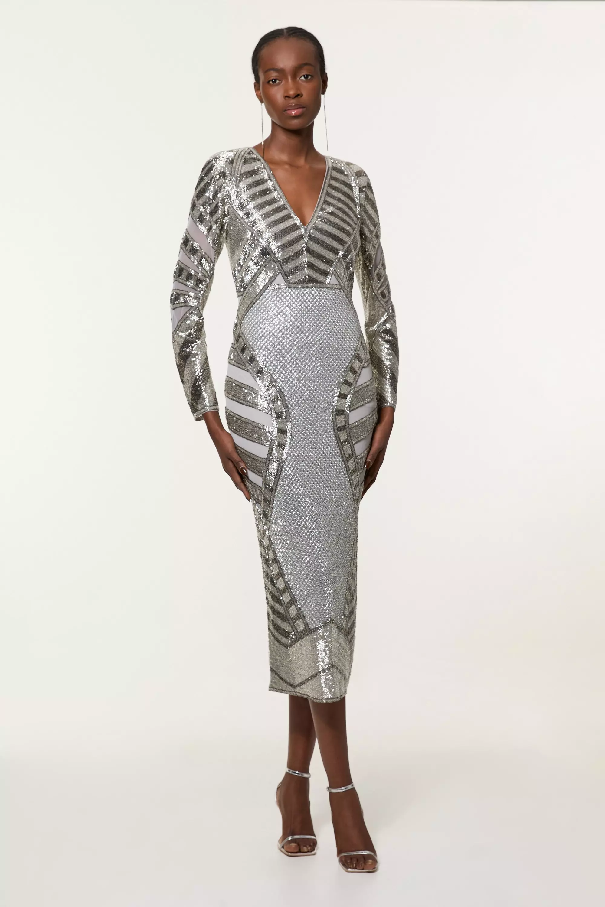 安心追跡【KAREN MILLEN】ミラー クリスタル装飾 ミディ ドレス bkk22691_silver_xl?$