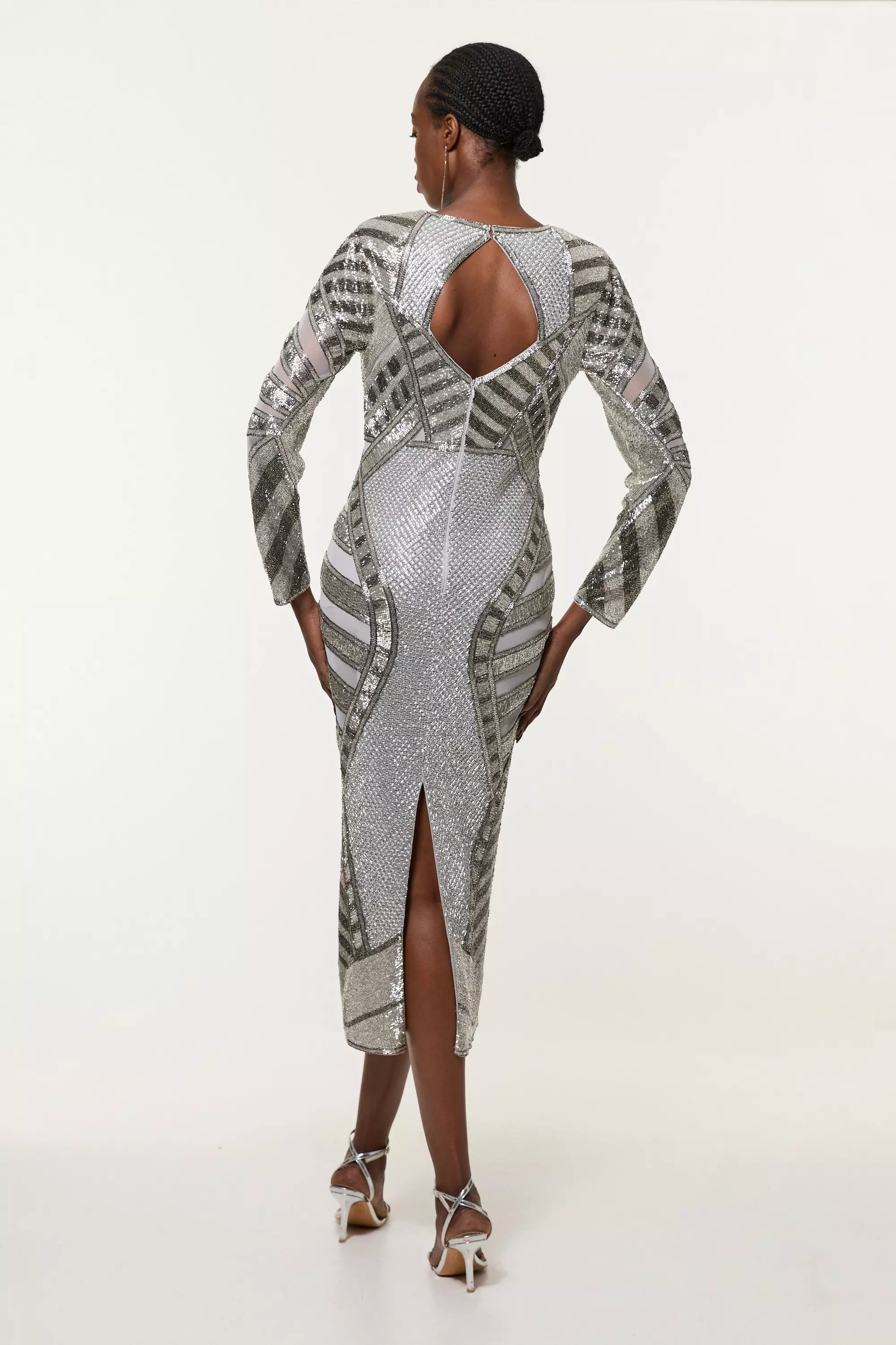 Kiy_Marmaid♡ Premium Mirrored Crystal Embellished Woven Midi Dress
