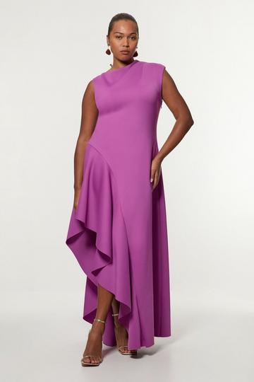 Plus Size Scuba Drama Ruffle Hem Woven Maxi Dress purple