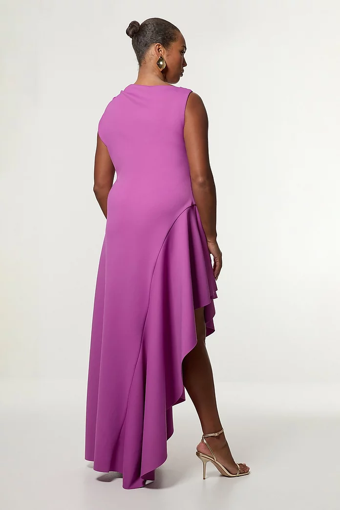 Plus Size Scuba Drama Ruffle Hem Woven Maxi Dress | Karen Millen Plus Size Scuba Drama Ruffle Hem Woven Maxi Dress | Karen Millen