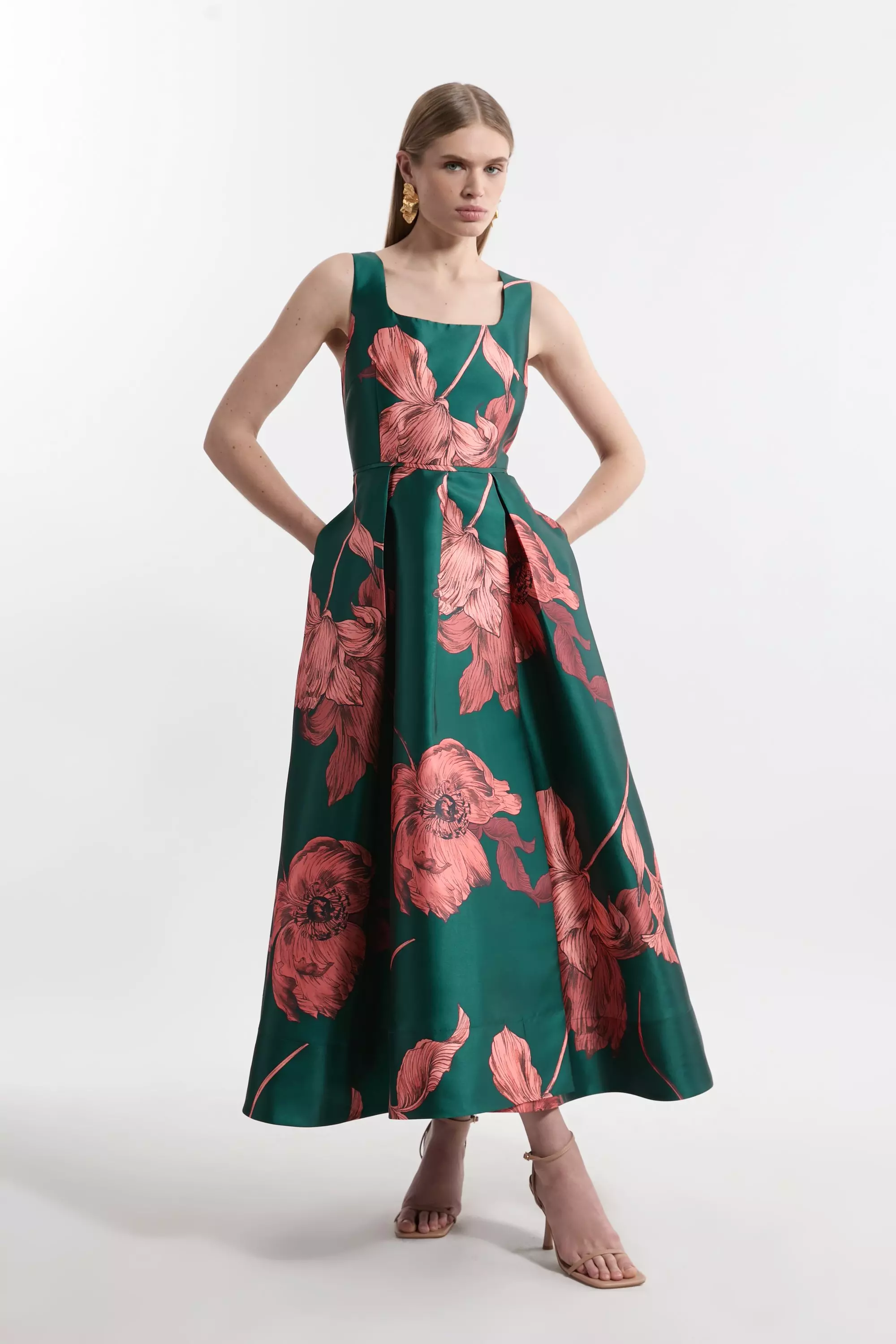 関税送料込★SALE★完売間近ラスト★KarenMillen★Floral ドレス Tall Floral Georgette Woven Tie Maxi Dress | Karen Millen