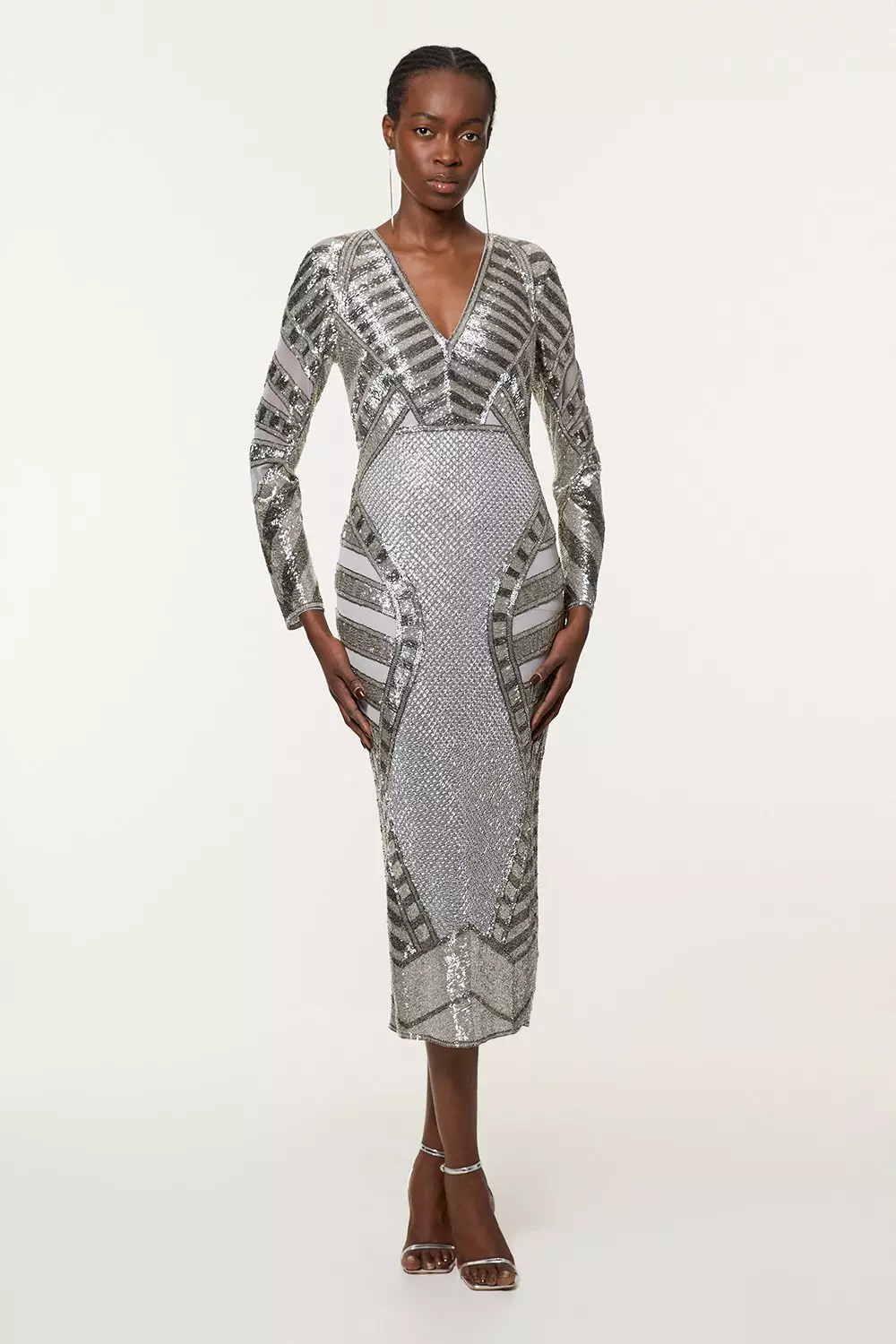 Silver Tall Beaded Embellished Woven Maxi Dress alternative image