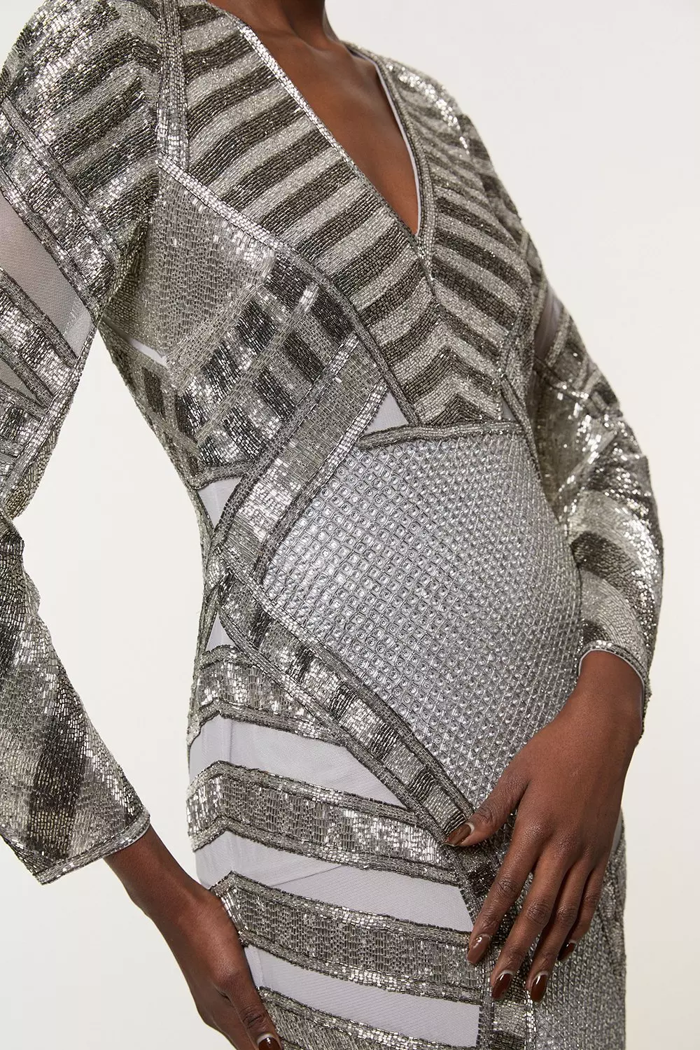 Silver Tall Beaded Embellished Woven Maxi Dress alternative image