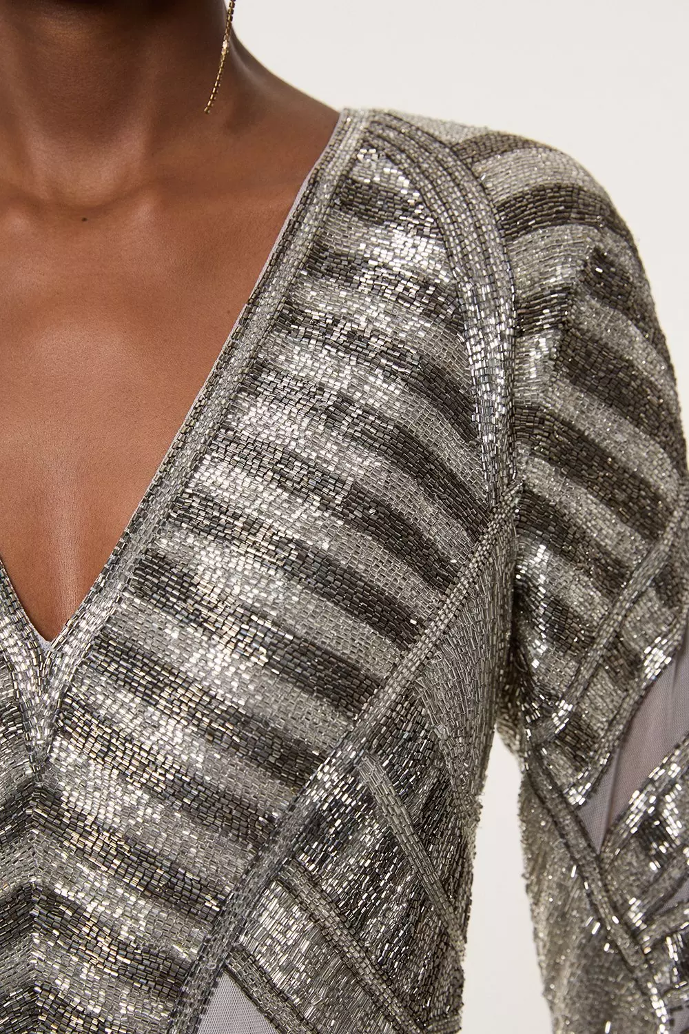 Silver Tall Beaded Embellished Woven Maxi Dress alternative image