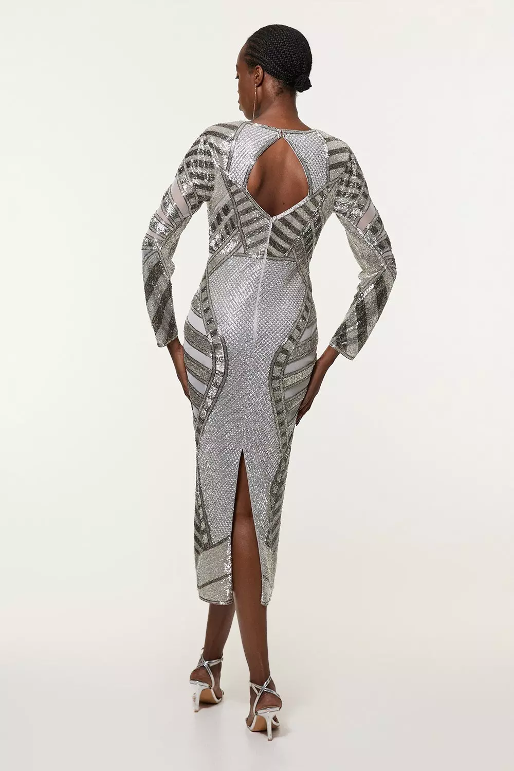 Silver Tall Beaded Embellished Woven Maxi Dress alternative image