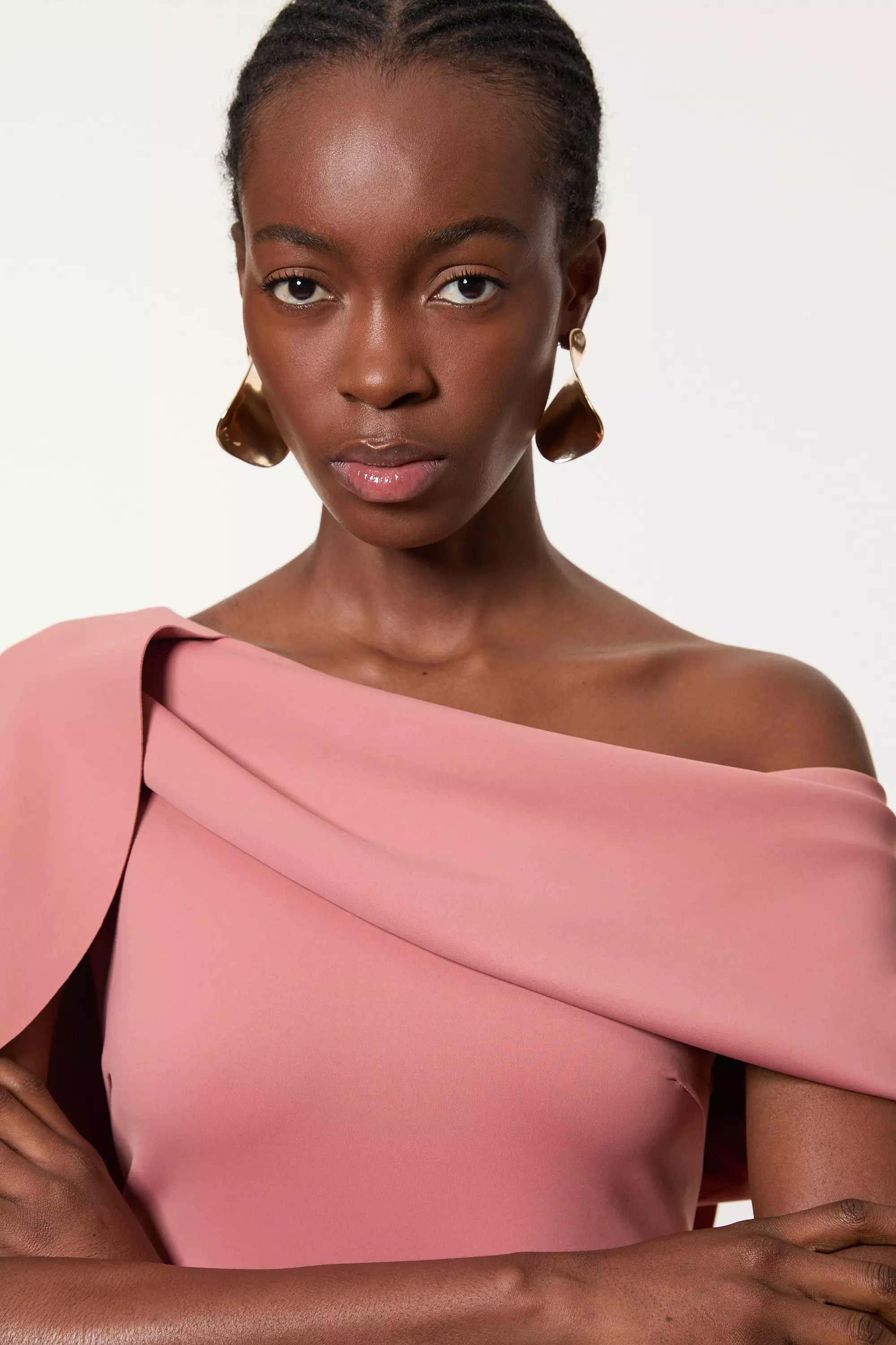 Taupe Petite Scuba Crepe Dramatic Rosette Woven Cape Midi Dress alternative image