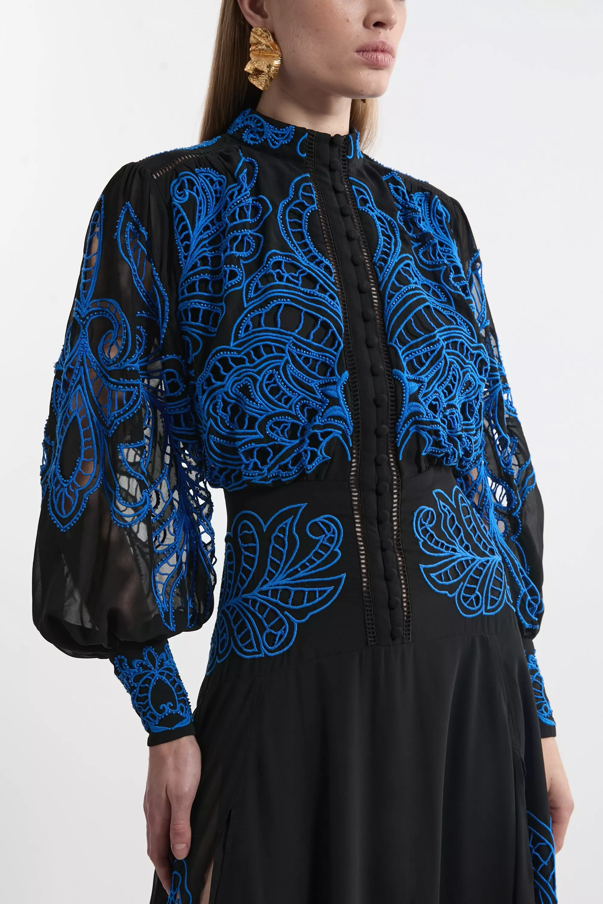 KAREN MILLEN 日本未入荷 マキシドレス カットワーク 襟付き 黒 Karen Millen(カレンミレン) ワンピース・オールインワン