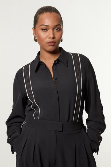 Black Plus Size Soft Tailored Contrast Tipped Shirt