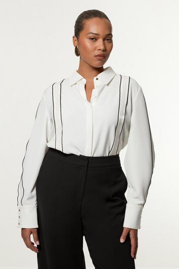 Plus Size Soft Tailored Contrast Tipped Shirt ivory