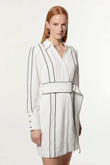 Tall Soft Tailored Contrast Tipped Belted Wrap Mini Dress ivory