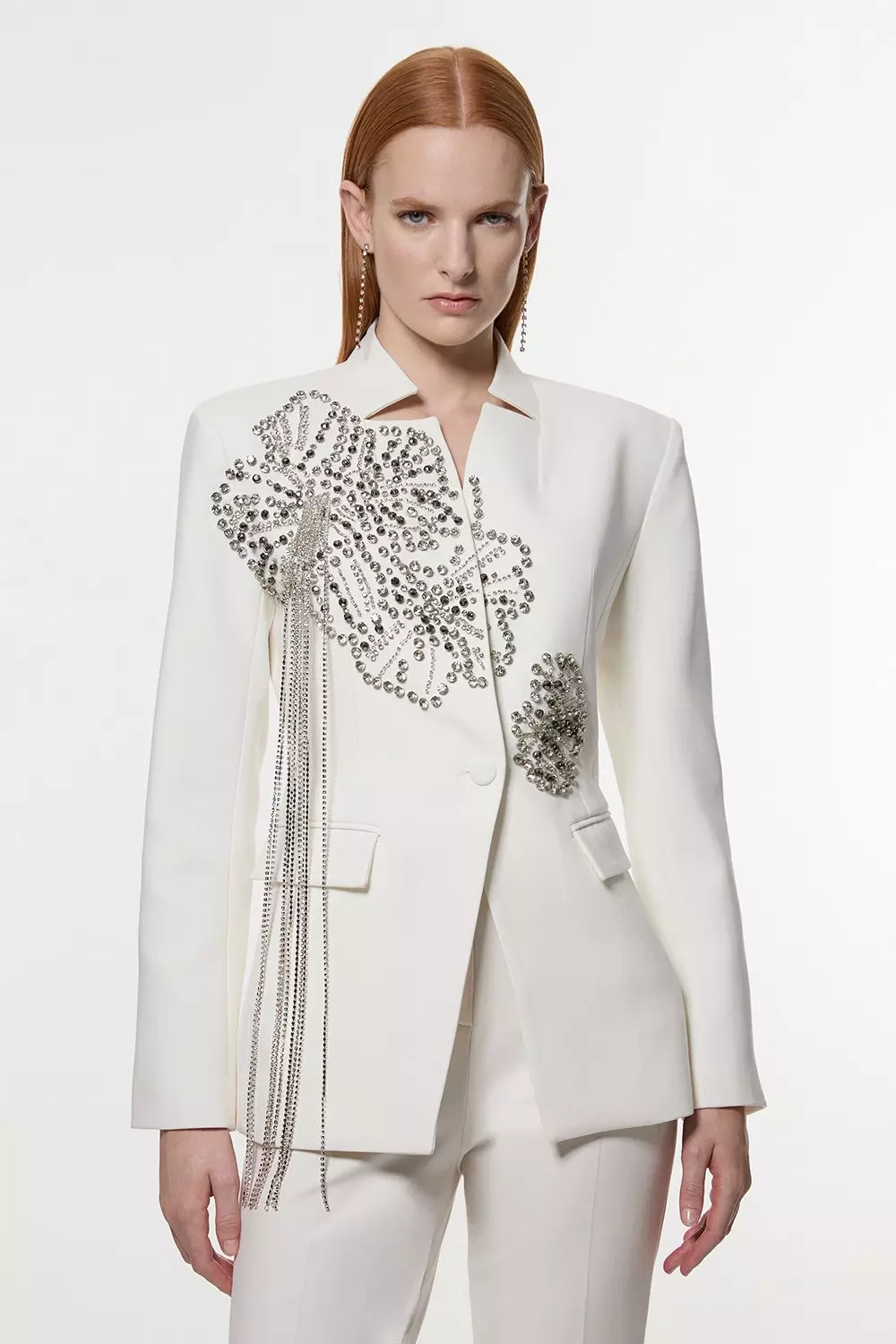 Ivory Placed Floral Crystal Embellished Tailored Blazer Jacket alternative image