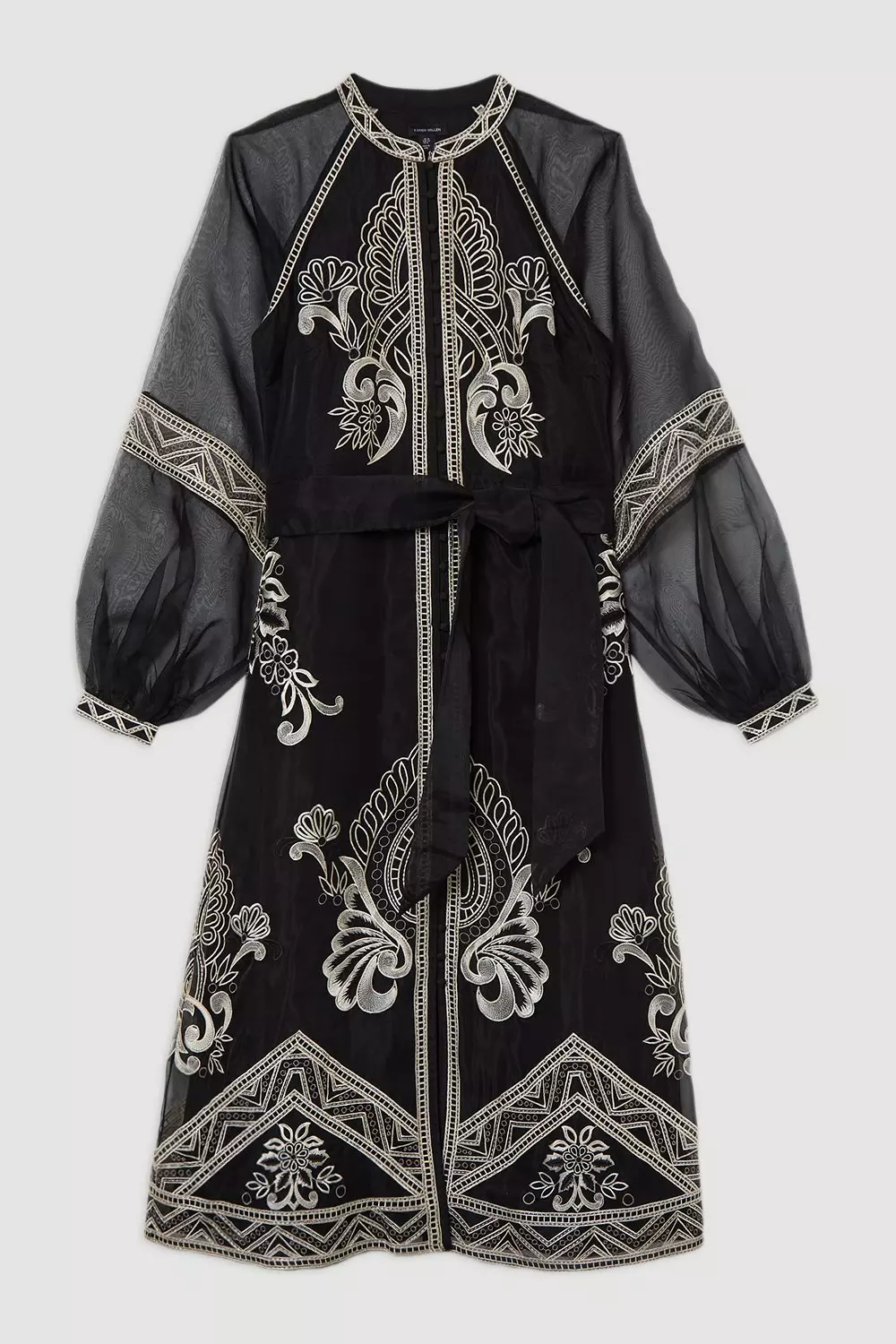 Embroidered Organdie Balloon Sleeve Woven Maxi Dress | Karen