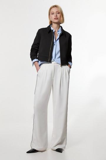 Petite Soft Tailored Contrast Tipped Wide Leg Trouser ivory