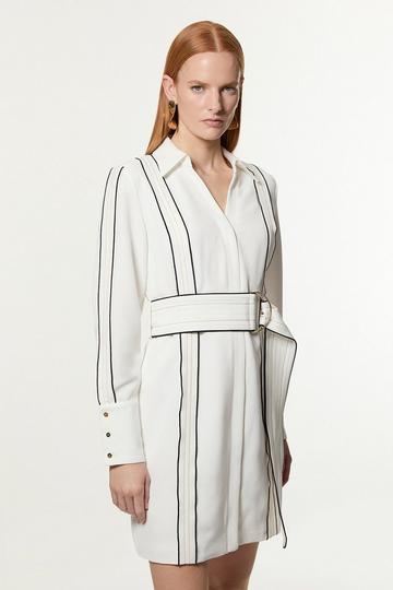 Soft Tailored Contrast Tipped Belted Wrap Mini Dress ivory