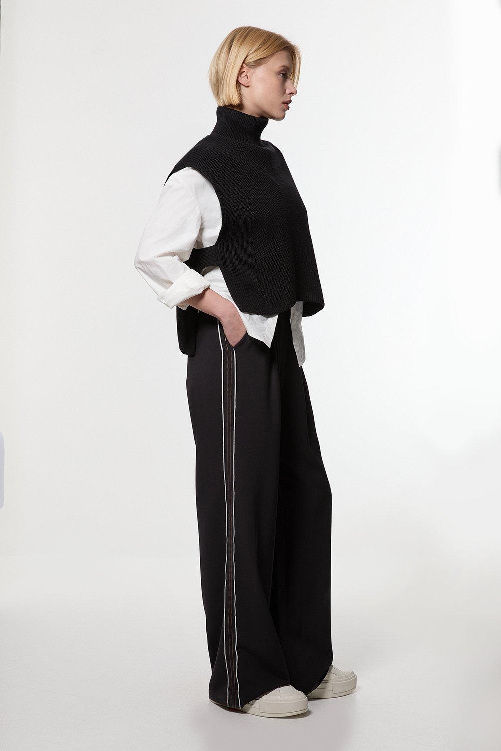 Black Soft Tailored Contrast Tipped Wide Leg Trouser