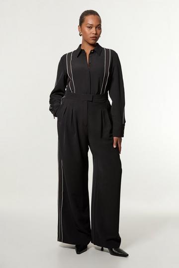 Plus Size Soft Tailored Contrast Tipped Wide Leg Pants black