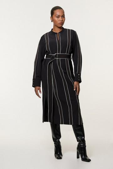 Black Plus Size Soft Tailored Contrast Tipped Belted Midaxi Dress