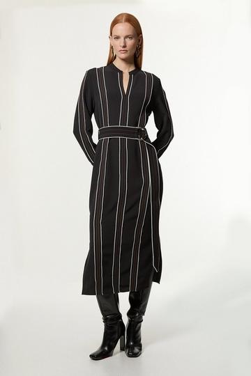 Black Soft Tailored Contrast Tipped Belted Midaxi Dress