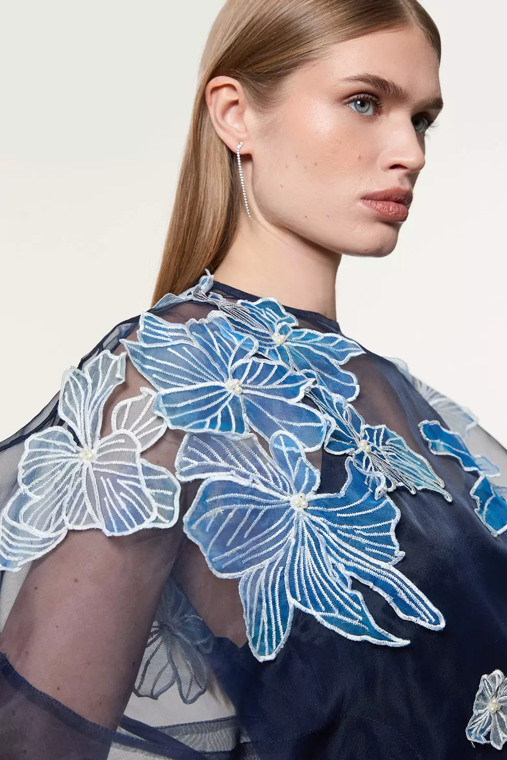 Floral Applique Organdie Woven Maxi Dress | Karen Millen