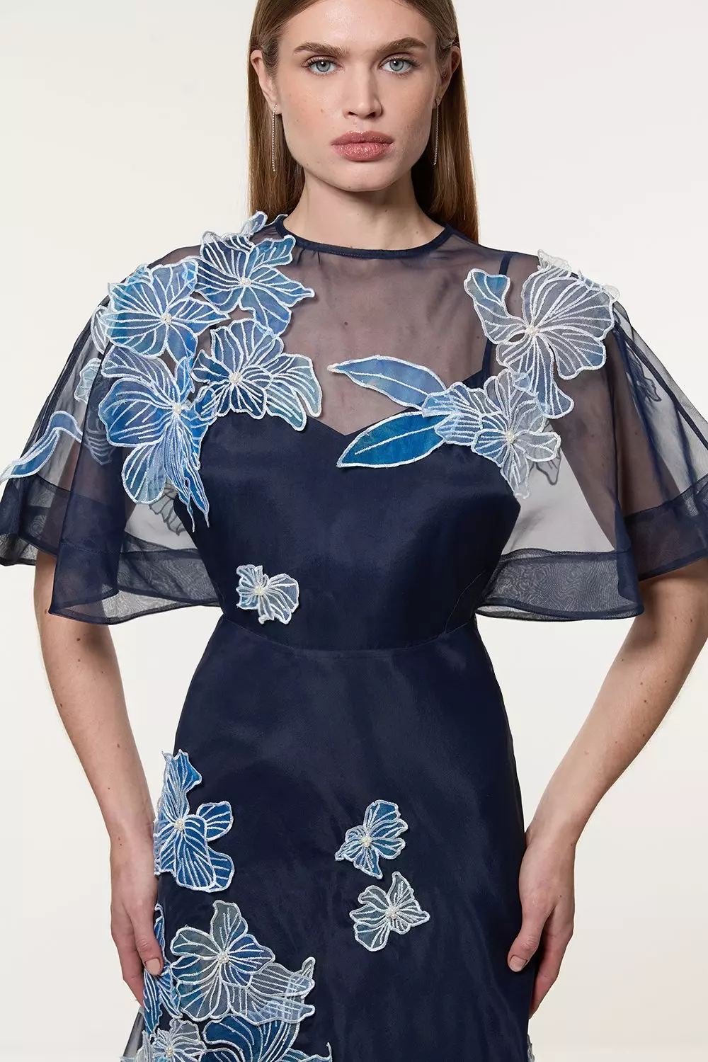 【Karen Millen】Applique Organdie Floral Maxi Dress 花柄 Tall Applique Organdie Floral Graphic Woven Maxi Dress
