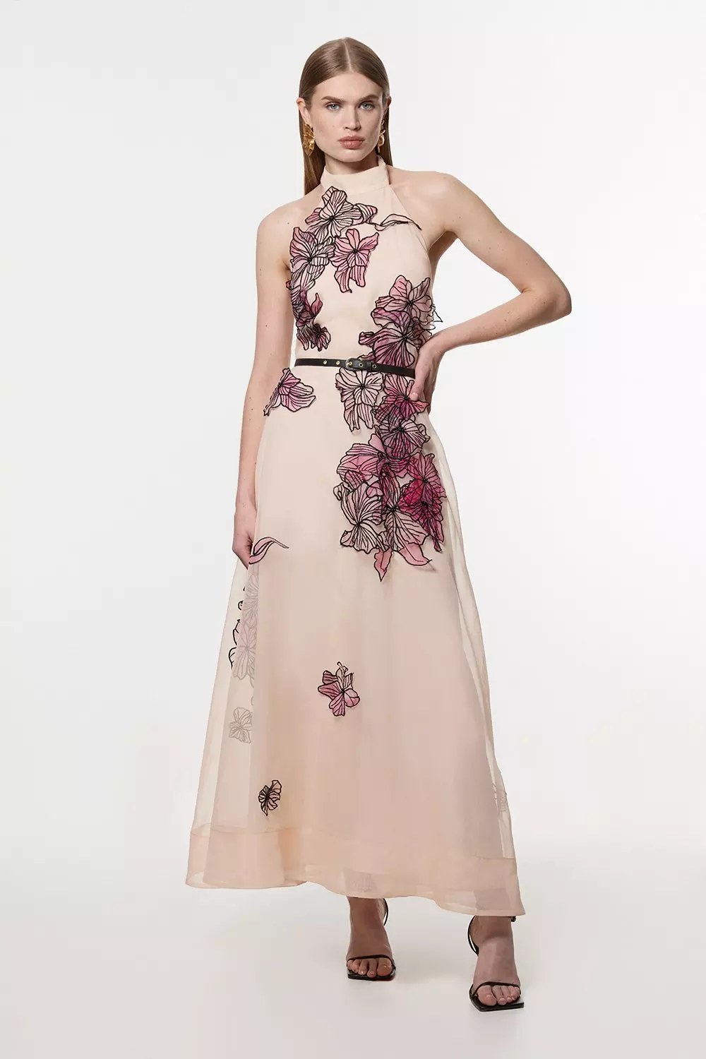 Blush Floral Applique Organdie Woven Halter Neck Maxi Dress alternative image