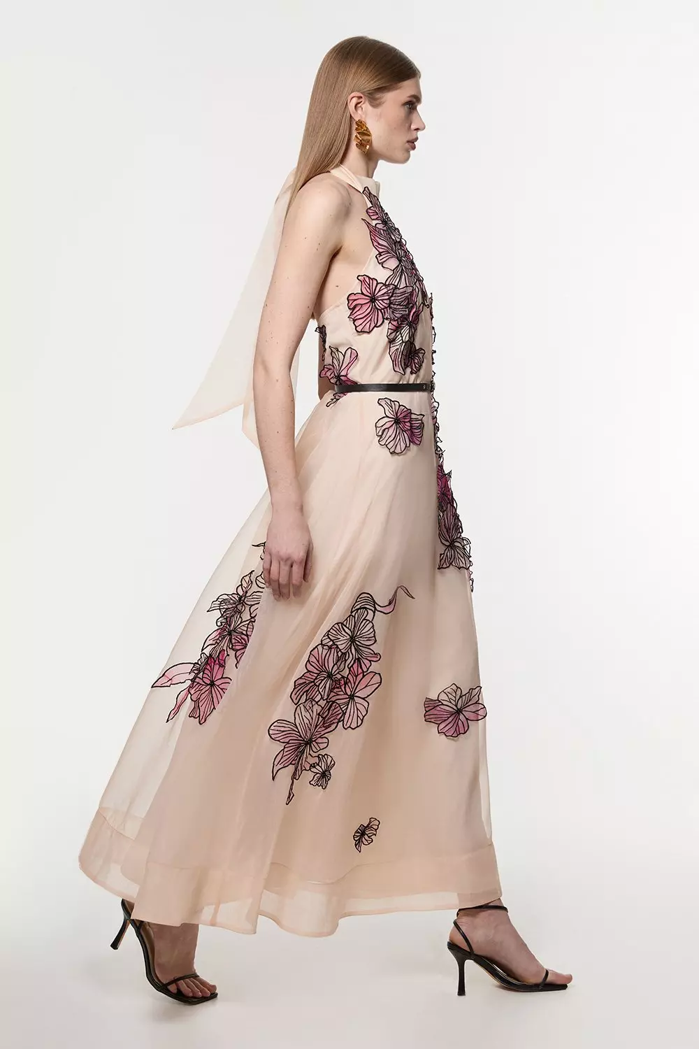 Blush Floral Applique Organdie Woven Halter Neck Maxi Dress alternative image