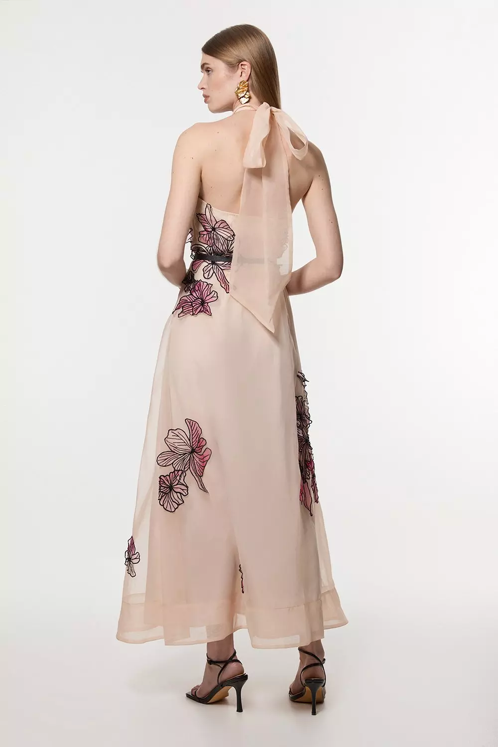 Blush Floral Applique Organdie Woven Halter Neck Maxi Dress alternative image
