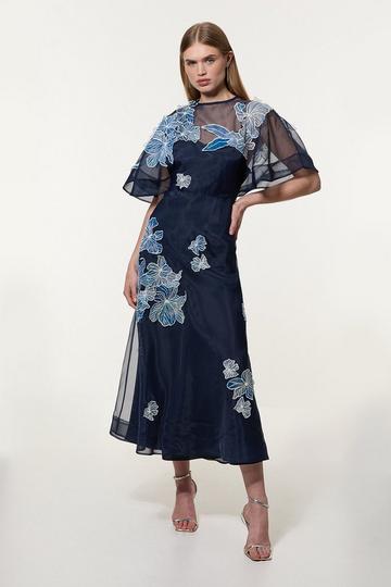 Navy Tall Floral Applique Woven Maxi Dress