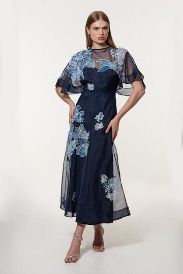 Petite Floral Applique Woven Maxi Dress navy