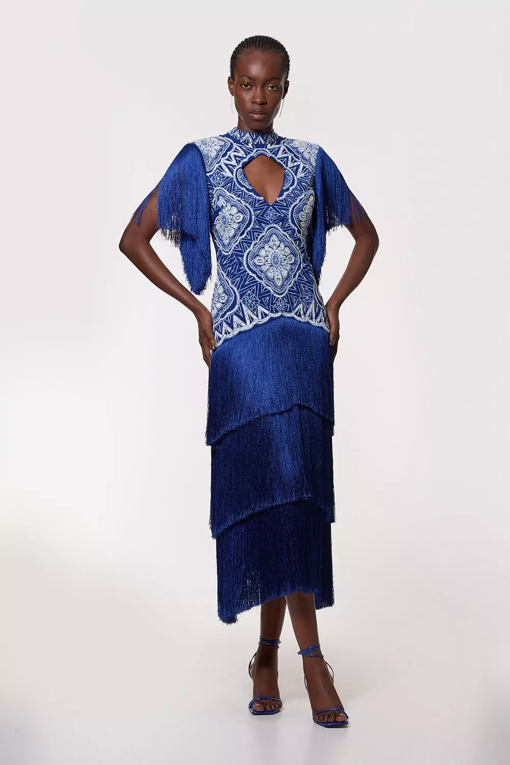 【Karen Millen】アップリケ装飾 ホルターネック ウーブンマキシ Floral Print Satin Crepe Woven Maxi Dress | Karen Millen