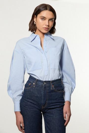 Blue Cotton Oversize Tailored Shirt