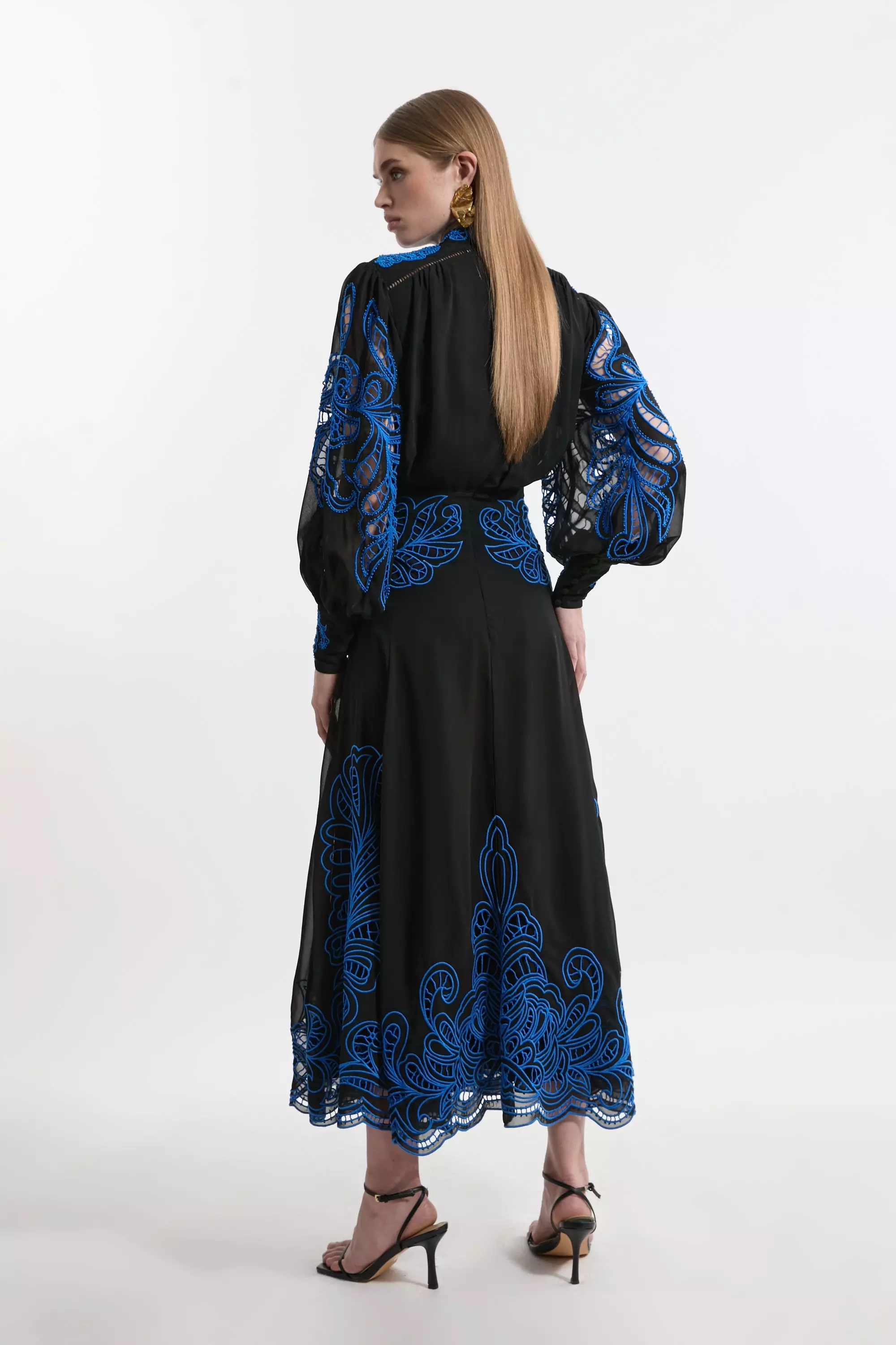 Petite Cut Work Embroidered Woven Maxi Dress | Karen Millen