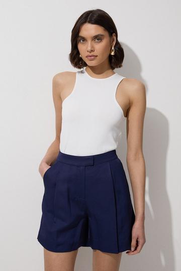 Tailored Viscose Linen Short navy