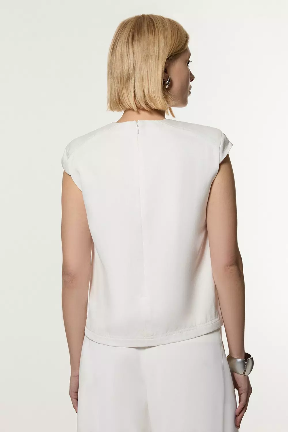 Ivory Tailored Viscose Linen Topstitch Detail Top  alternative image