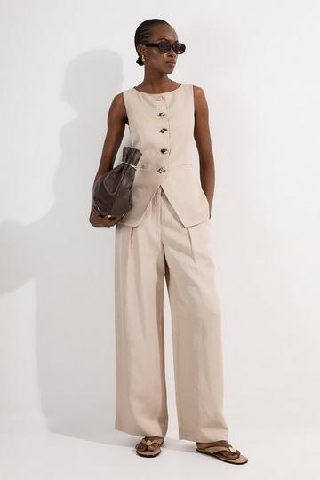 Tailored Viscose Linen Wide Leg Trouser champagne
