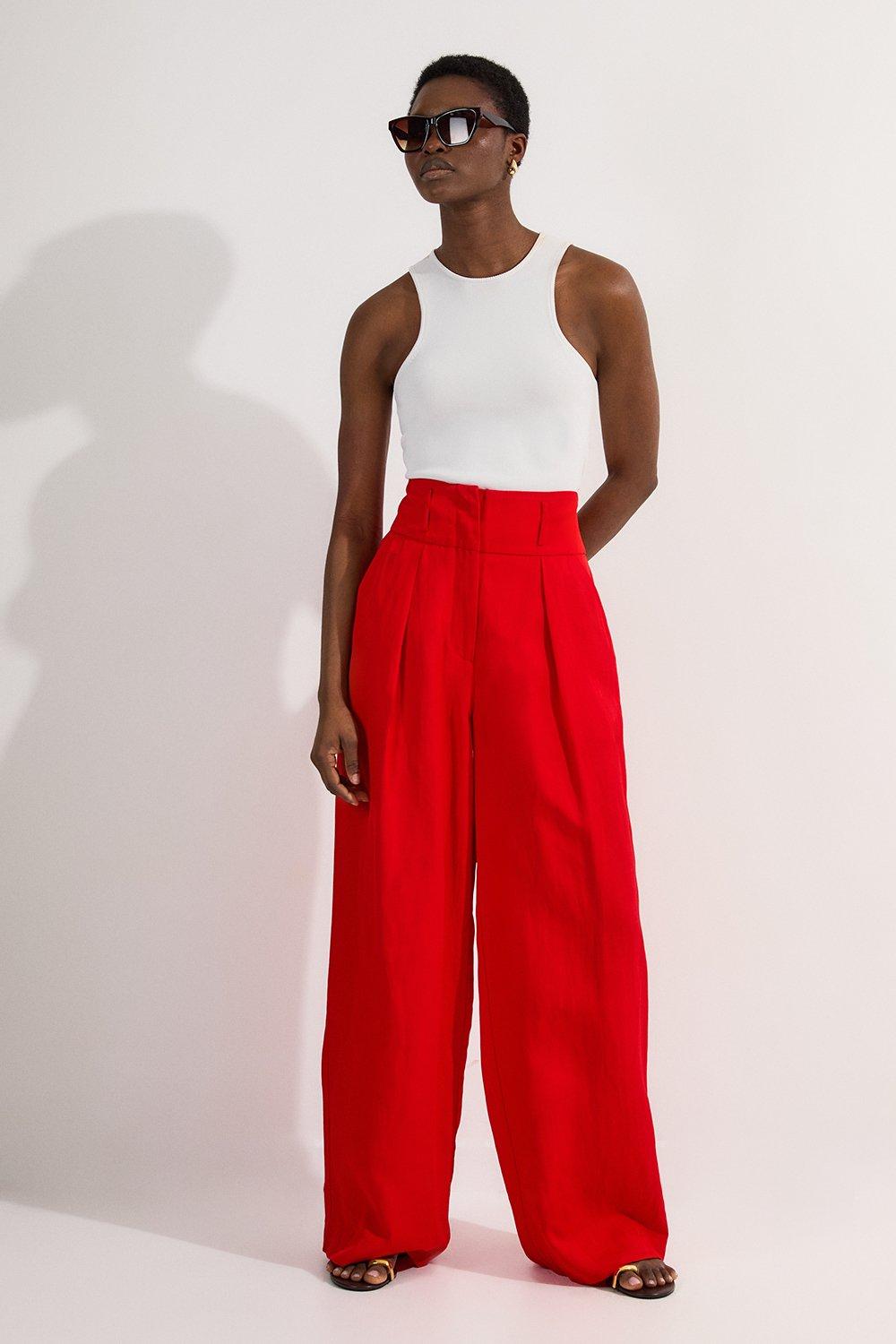 Red Wide Leg Trousers | Karen Millen