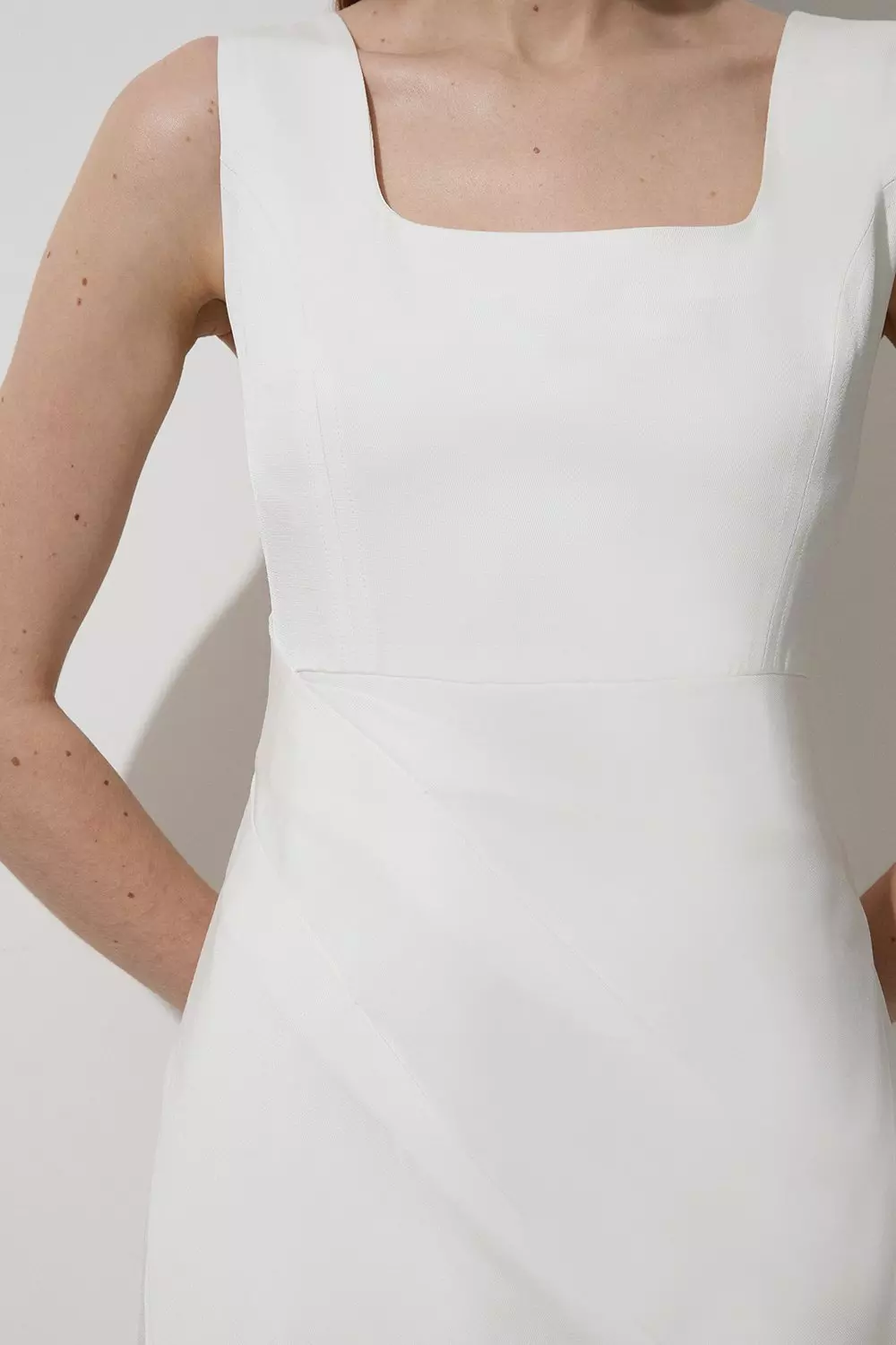 Ivory Tall Tailored Viscose Linen Strappy Pleat Detail Midaxi Dress alternative image