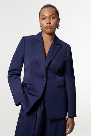 Plus Size Tailored Viscose Linen Single Breasted Blazer Jacket navy