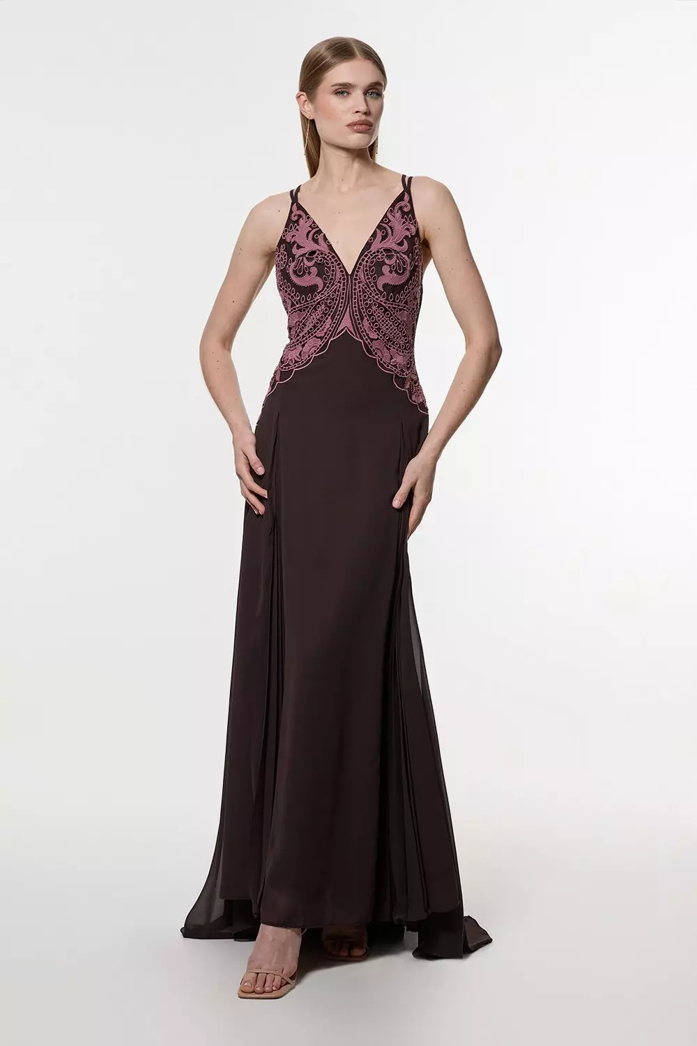 【KAREN MILLEN】ジョーゼット ホルターネック マキシ ドレス Embellished Beaded Halter Woven Maxi Dress | Karen Millen