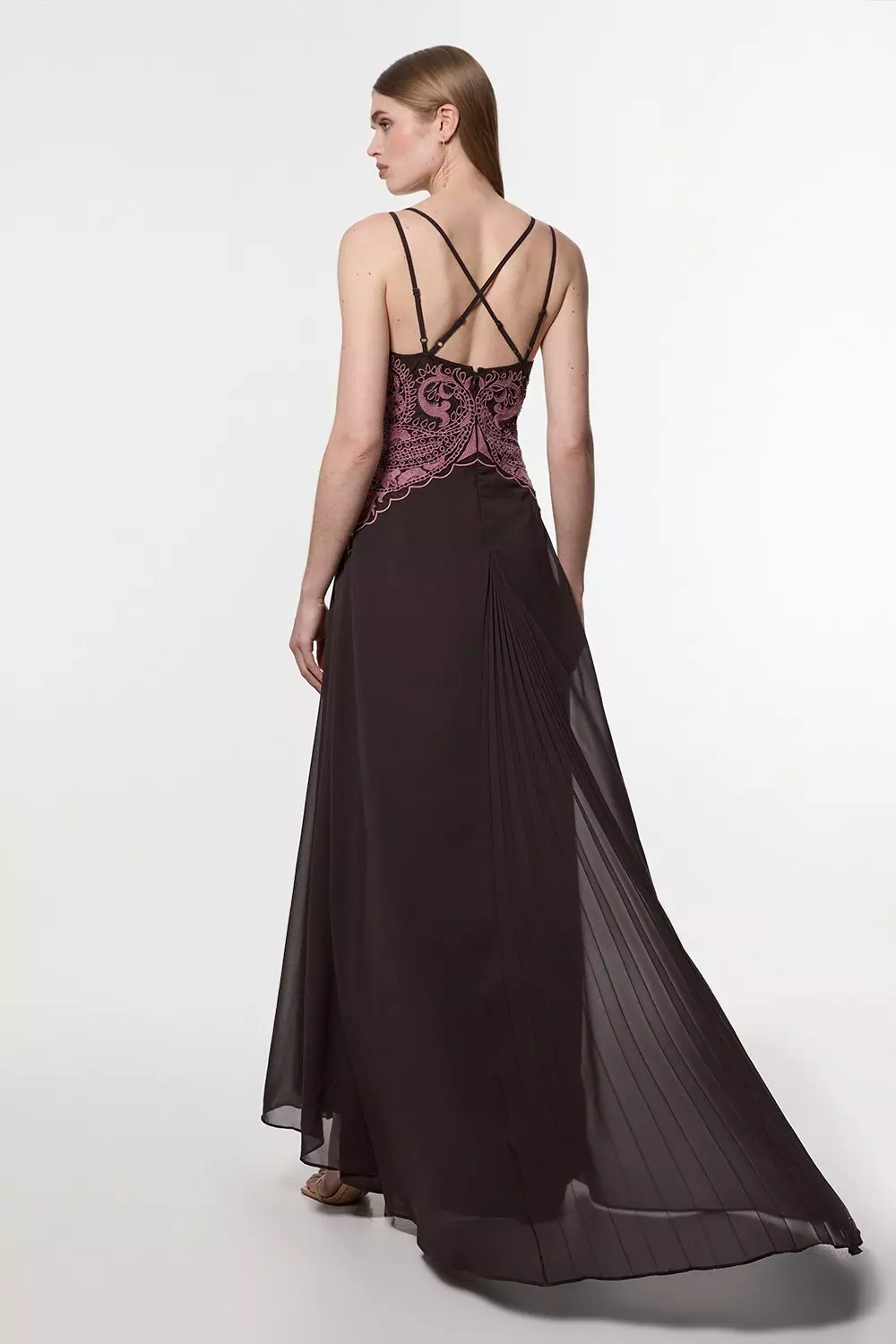 パーティードレス Jenine High Split Pleated Skirt Maxi Dress bkk19976_ivory_xl?pdp.template