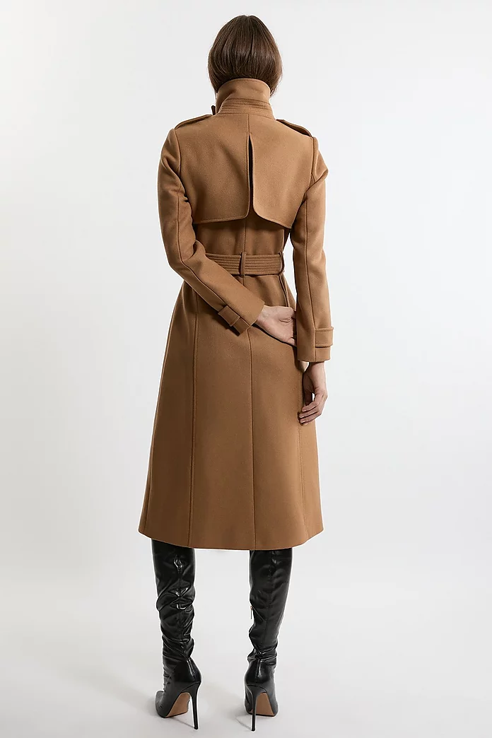 Premium ltalian Manteco Wool Belted Funnel Neck Tailored Premium ltalian Manteco Wool Belted Funnel Neck Tailored