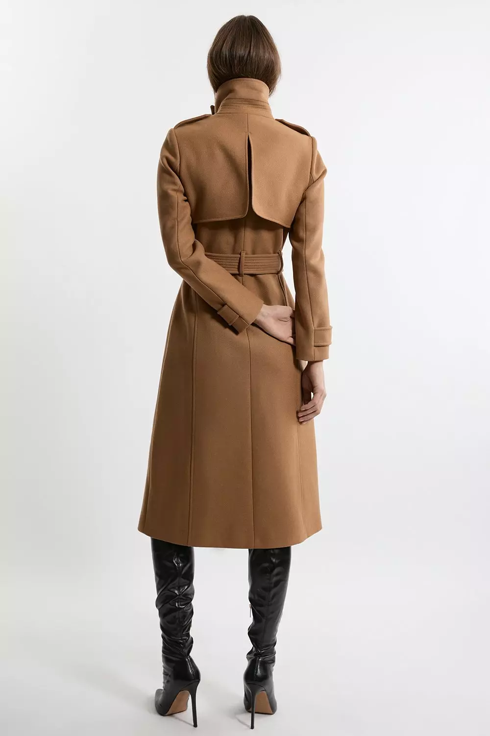 Premium ltalian Manteco Wool Belted Funnel Neck Tailored Midaxi Coat Karen Millen
