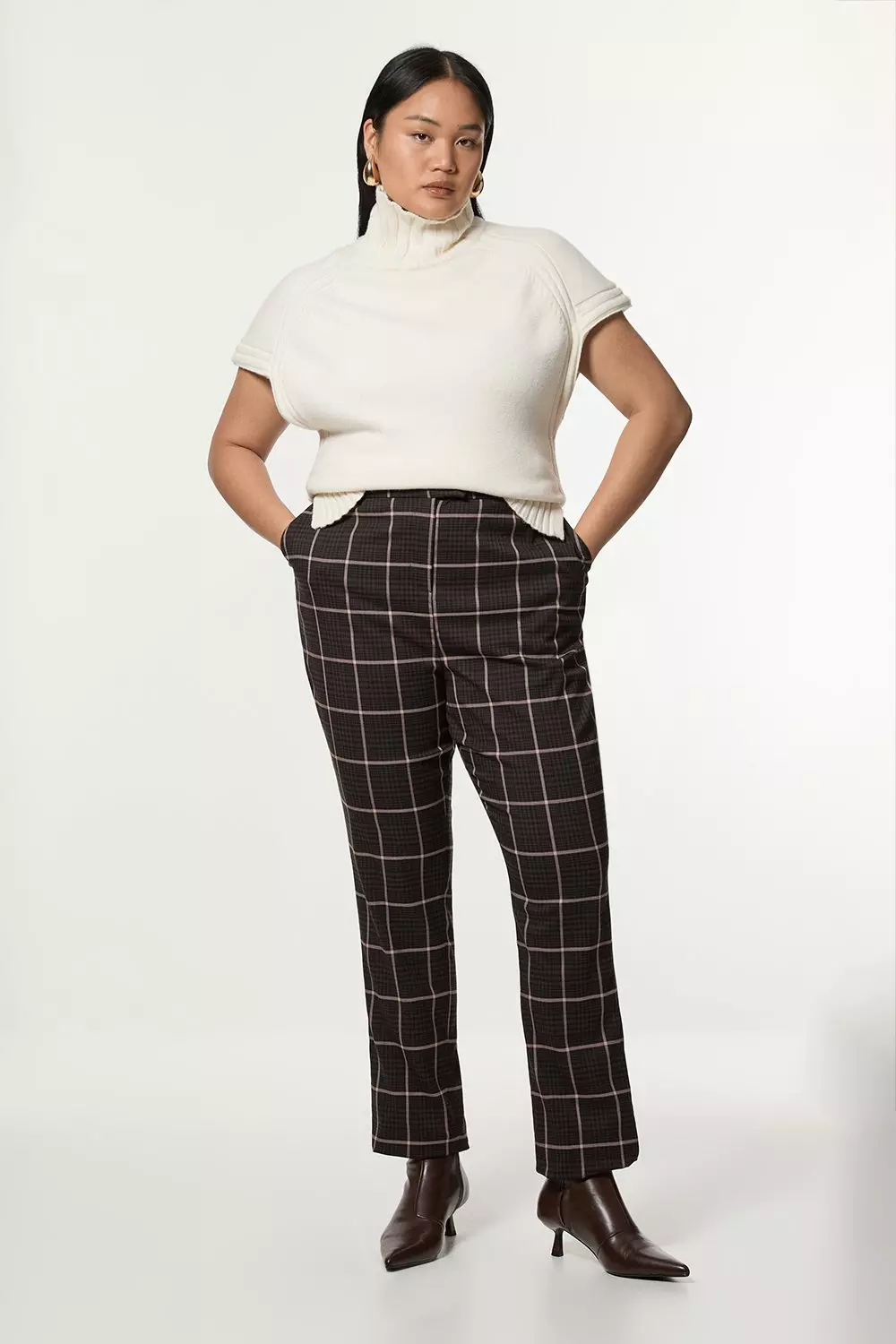 Brown Plus Size Flannel Straight Leg Split Front Dress Pants alternative image